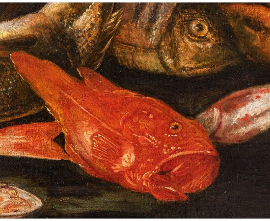  Scuola Napoletana del XVII secolo, Natura Morta con pescato