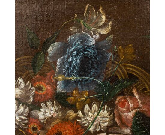 Scuola Francese, XVIII secolo,  Natura morta con cesto di fiori