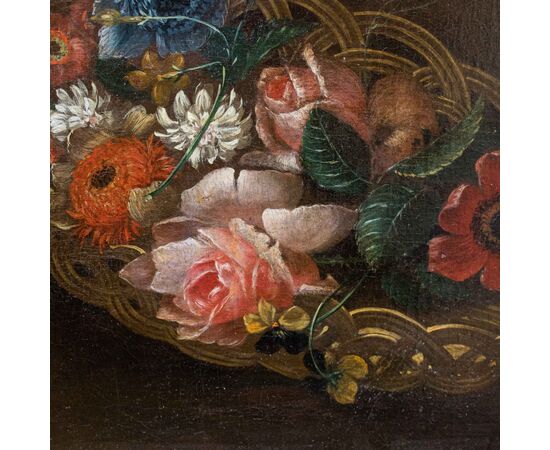 Scuola Francese, XVIII secolo,  Natura morta con cesto di fiori