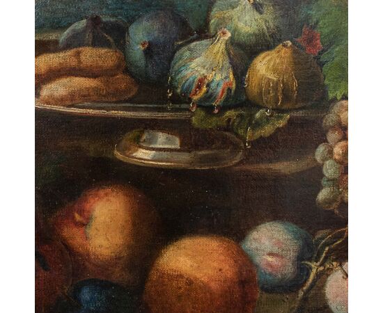 Scuola emiliana, XVIII secolo,  Natura morta con frutta e biscotti