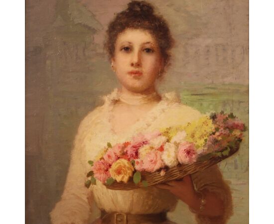 Dipinto ritratto di dama del XIX secolo