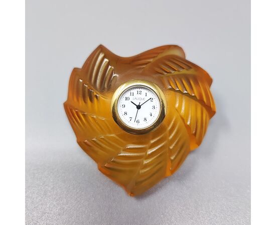 1990s Astonishing Amber Clock by Lalique in Crystal. Made in France
