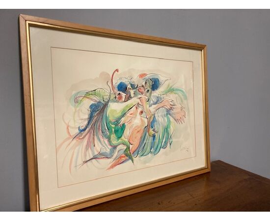 Dipinto acquarello e China G. Lizzini firmato XX sec Arte contemporanea mis 87 x 67 