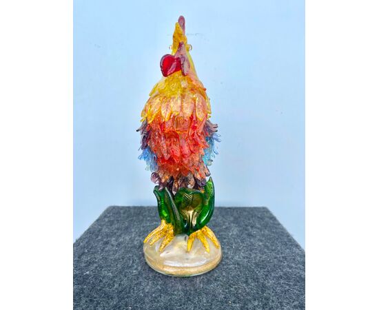 Heavy multicolored glass rooster with gold inclusions Ercole Barovier (Barovier-Ferro-Toso), Murano.     