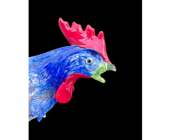Heavy multicolored glass rooster with gold leaf insertion A.Ve.M. Murano.     