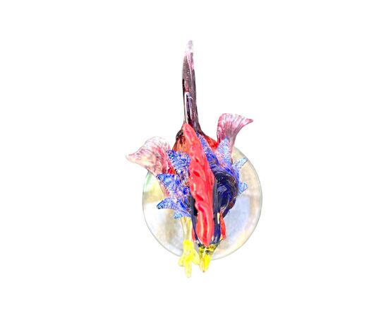 Heavy multicolored glass rooster with gold leaf base. A.Ve.M. Murano.     