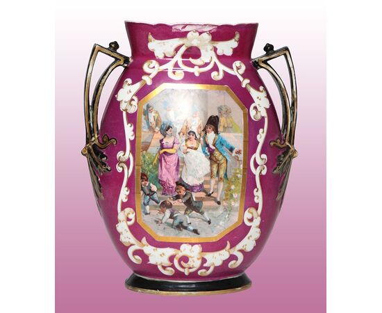 Vaso in porcellana smaltata e decorata del 1800 