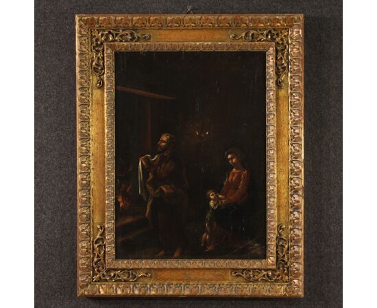 Antique Holy Family on panel from 17th century
