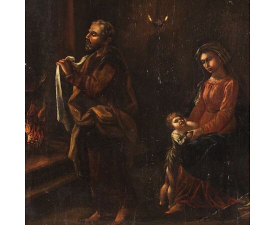 Antique Holy Family on panel from 17th century