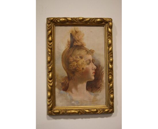 Antico quadro del 1800 olio su cartoncino "Volto di donna"