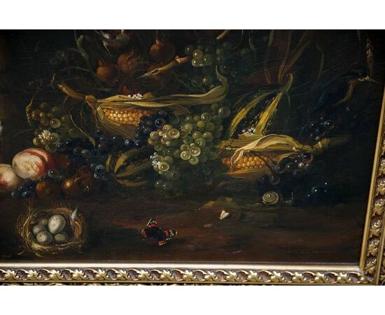 Italian Old Still Life Oil Painting on Canvas in Flemish Style     