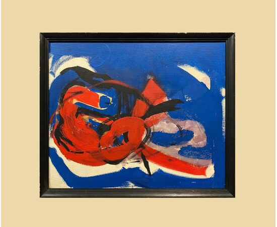 Scuola astratta spagnola (anni '70) - Interessante composizione in blu, nero, rosso e bianco