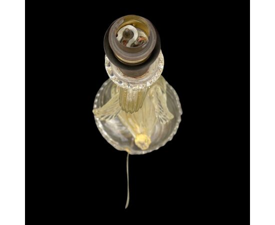 Lampada in vetro soffiato con inclusione foglia oro raffigurante cigno.Manifattura Barovier &Toso.Murano.