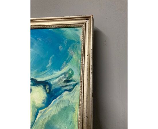 Olio su tela dipinto composizione surrealistica firmato XHAVO 91 mis 87 x cm 87 