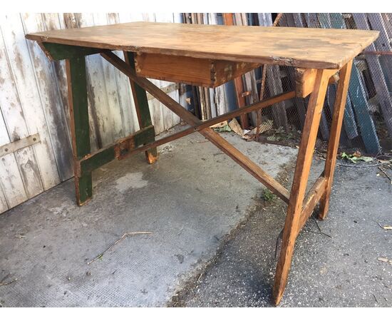 Antico Tavolo da lavoro in legno, Vintage