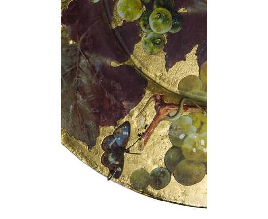Large wall plate decorated with decoupage and gold leaf     