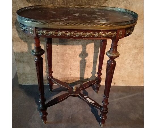 Tavolino francese del 1800 stile Luigi XVI con marmo rosso Francia e bronzi