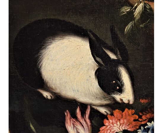 Natura morta di fiori con coniglio