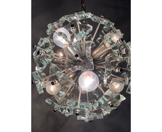 Lampadario Chandelier Sputnik – Mid- Century Fontana arte 1968 Modernariato n. 8 Punti Luce vetro smerigliato 