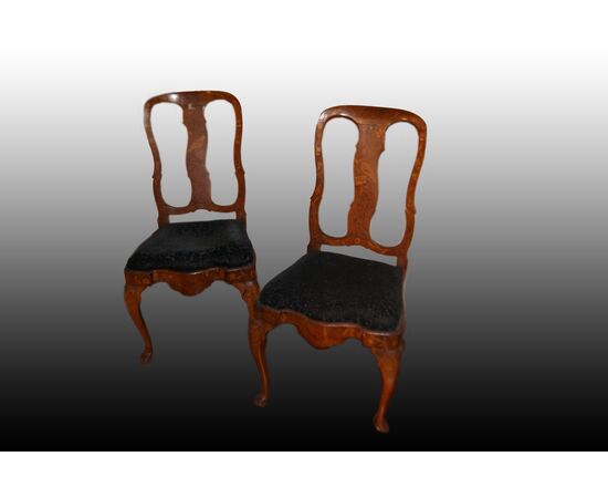 Gruppo di 6 sedie olandesi del 1700 stile chippendale riccamente intarsiate 