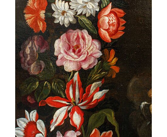 Giovanni Stanchi (1608 - 1675) e Girolamo Pesci (1679 – 1759), Madonna immacolata entro ghirlanda floreale