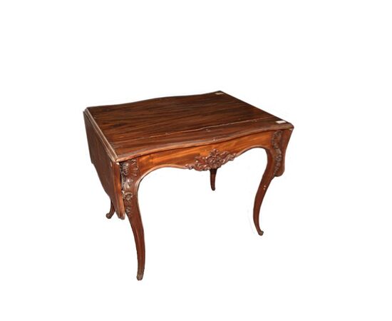 Tavolino francese stile Luigi Filippo in legno di mogano con alette laterali