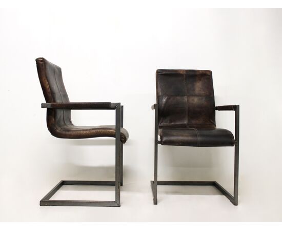 Coppia di sedie - ferro e pelle - contemporaneo