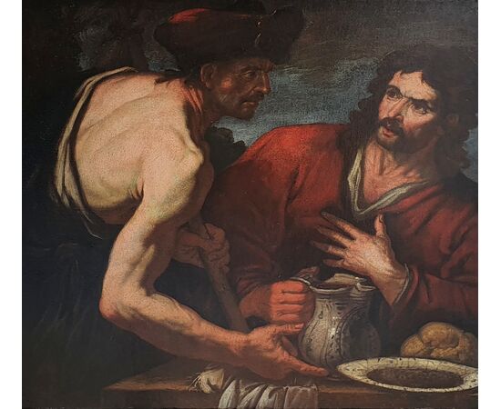 Antico dipinto di Antonio Zanchi, scena biblica, Venezia, '600