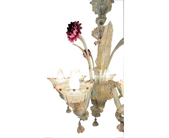 Lampadario cristallo di Murano con fiori