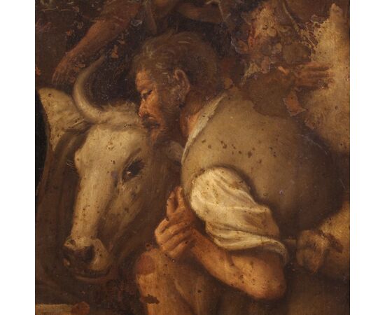 Dipinto su rame del XVII secolo, adorazione dei pastori