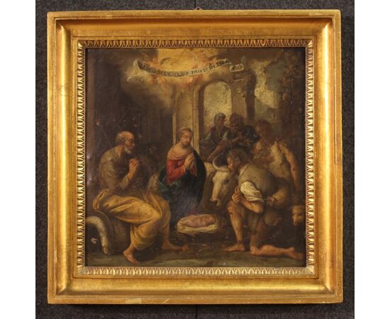 17th century painting on copper, adoration of the shepherds