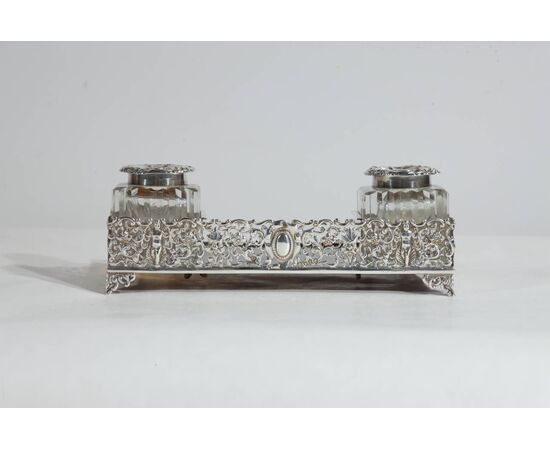 English inkwell in silver and turtle     