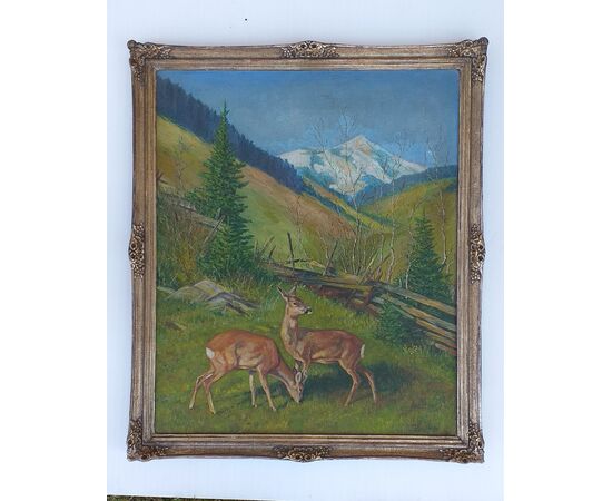 Mountain landscape with roe deer     