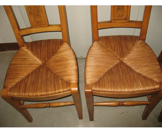 Chairs, four, honeyed walnut straw &quot;Vintage never used&quot;     