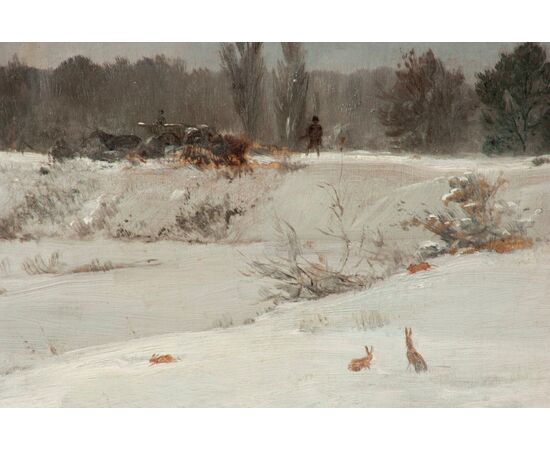 Carl Friedrich Deiker, Rabbits in the Snow, 1872, Signed and dated     