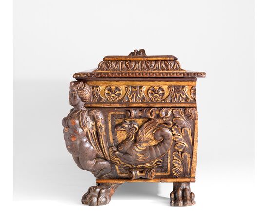 Siena (16th century), Chigi family wedding chest, carved and gilded walnut, 65 x 170 x 56 cm     