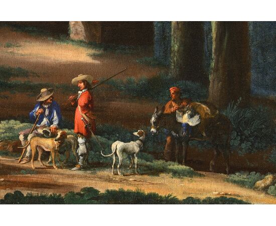 Angelo Giovanni detto Angeluccio, Paesaggio con cacciatori, olio su tela