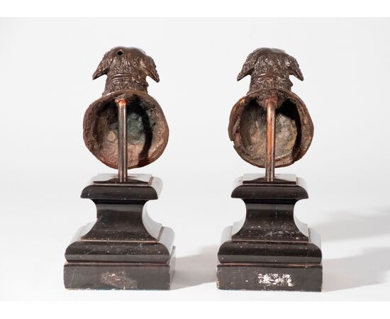 Master Veneto, Late 16th century, Pair of bronze protomes in the guise of dogs from a large cabinet     