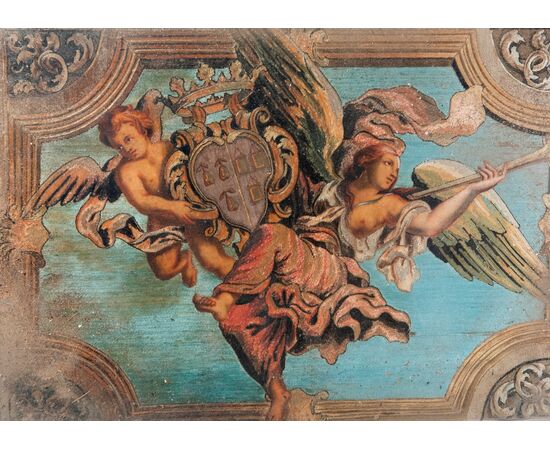 Veneto (Late 17th - Early 18th century), Box with winged Victory and Putto and noble coat of arms     