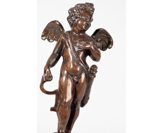 Niccolò Roccatagliata (Genoa, 1539 - Venice, 1634), Winged Cupid with quiver, bronze with black lacquer and brown patina     