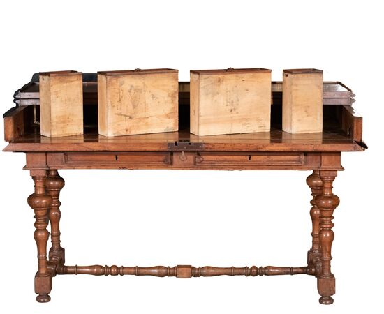 Tuscany (XVIII Century), San Filippo writing desk in walnut wood     