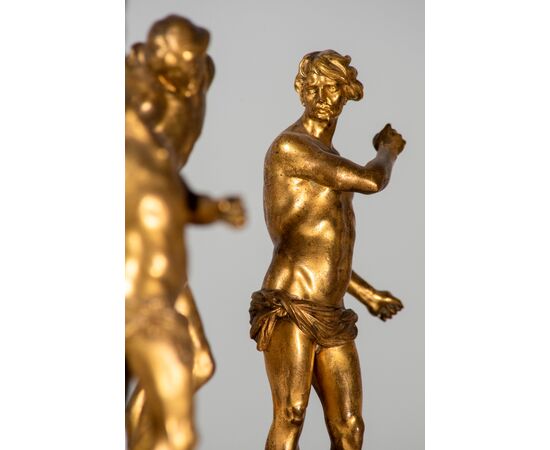 Bottega di Francois Duquesnoy, (Bruxelles 1597 – Livorno 1643), La Flagellazione, gruppo di tre figure in bronzo dorato