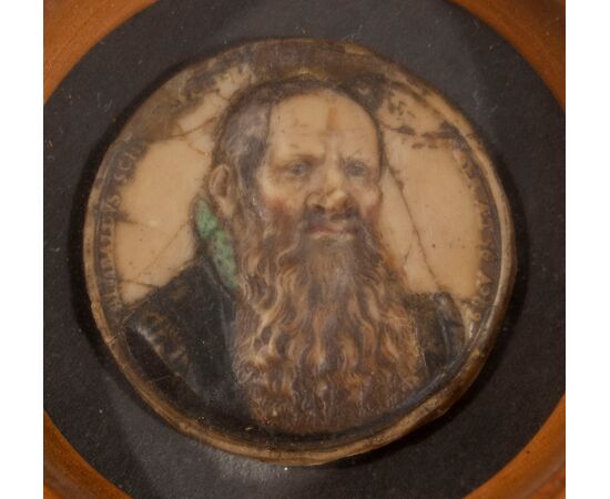  Germania, XVIII Secolo, Ritratto di uomo barbuto, modello in cera entro cornice in legno