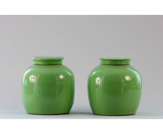 China (Quing Dynasty, 19th Century) Light green monochrome vases     