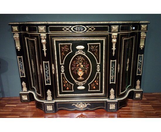 Spettacolare Antica servante stile boulle del 1800 con pietre dure