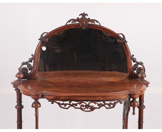 Antique English canterbury from 1800 in walnut and walnut burl music console     
