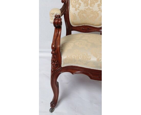 Antique French Louis Philippe armchair from the 1800s richly carved     