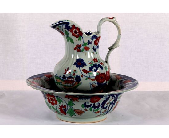 English porcelain jug and basin from the 1800s chinoiserie     