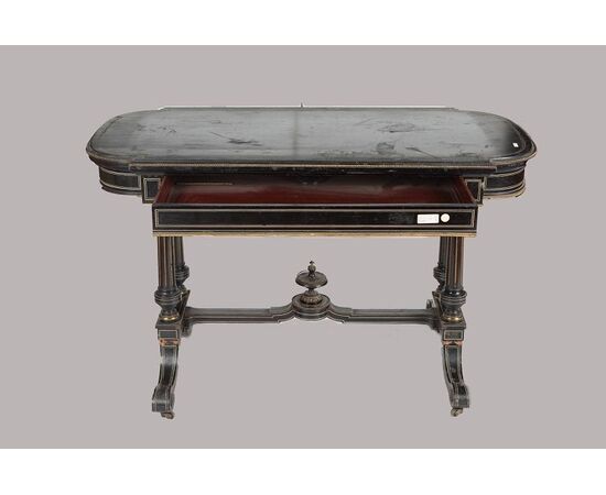 Antique French center table from the 1800s in ebonized wood     