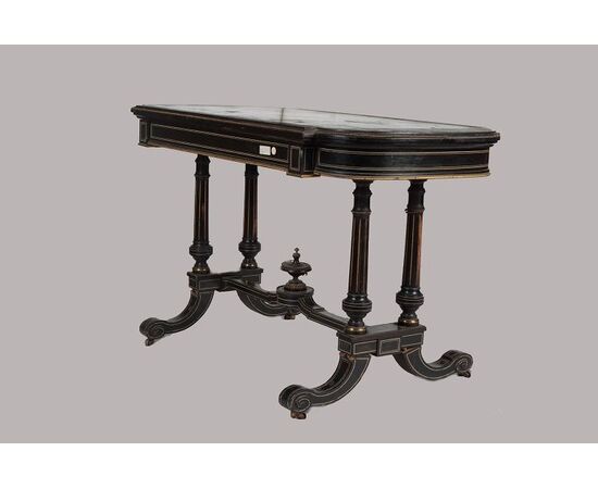 Antique French center table from the 1800s in ebonized wood     